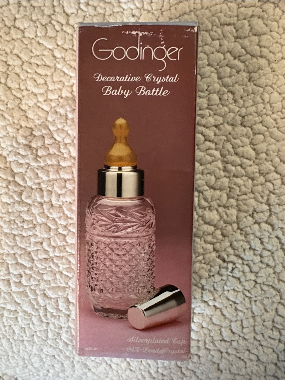 Godinger Decorative Clear Crystal Baby Bottle Silver Plated Cap Hard Plastic Lid